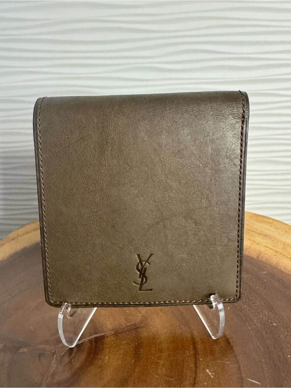 Yves Saint Laurent Gold Snap Detail on Olive Leather